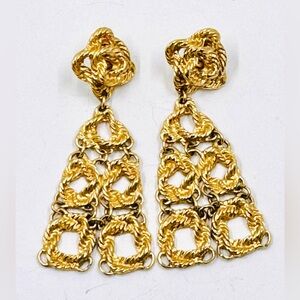 Monet Inspired Vintage Chunky Gold-Tone Rope Link Drop Dangle Pierced Earrings